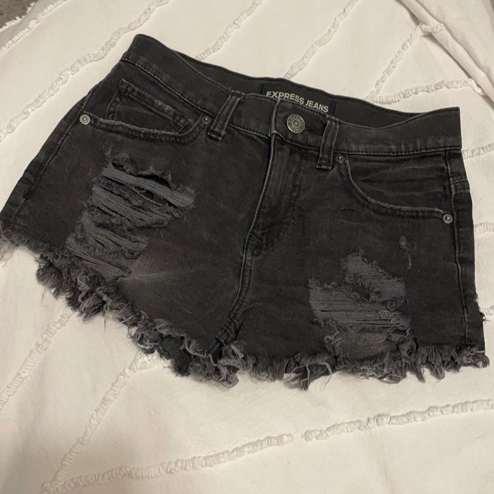 Black Distressed Jean Shorts